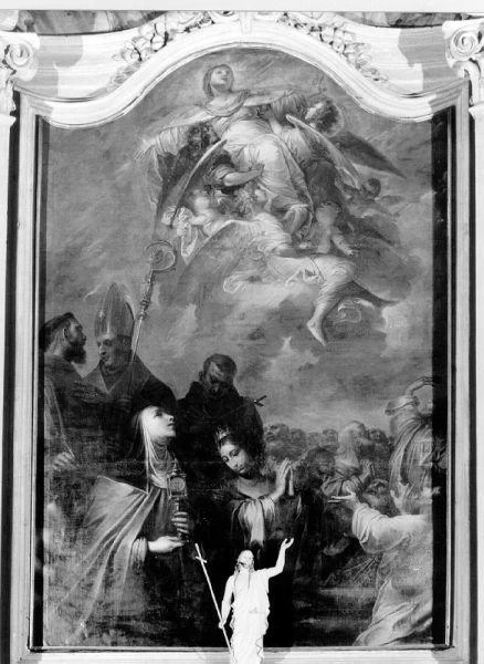Assunzione della Madonna con Santa Chiara, Santa Caterina d'Alessandria, San Francesco d'Assisi, San Ludovico di Tolosa e Santo francescano - Borgo a Mozzano, Lucca